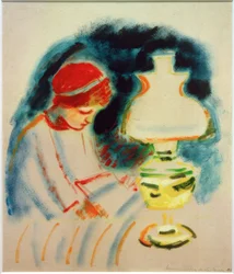 Lezend meisje bij de lamp, 1911
